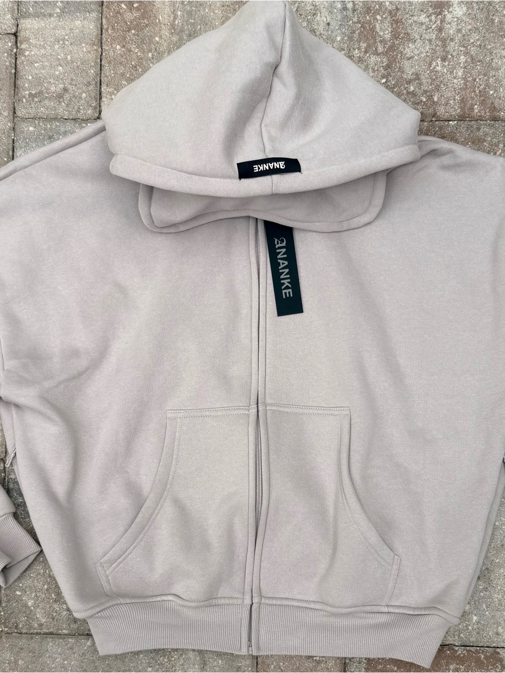 ANANKE Gray Fleece Full Zip Hooded Hoodie Pockets Solid Unisex Adults XS